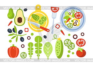 Salad Preparation Set Of Ingredients - vector image