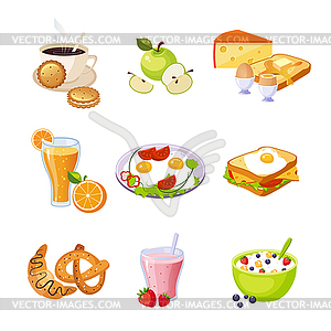 Breakfast Food Assortment Set Of Icons - vector clipart