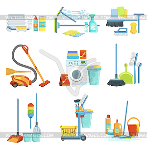 Cleaning Household Equipment Sets - royalty-free vector clipart