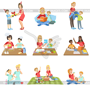 Mother And Son Passing Time Together Set Of s - vector clipart