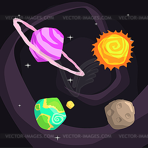 Solar System Planets Including Sun, Earth, Jupiter - vector image