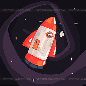 Classic Rocket Spaceship With Satellite Dish - vector clipart