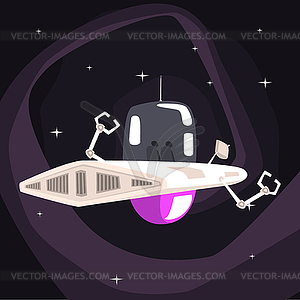 Alien Robotic UFO Spacecraft With Metal Arms - vector image