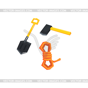 Shovel, Axe And Rope Camping Necessities Kit - vector clip art