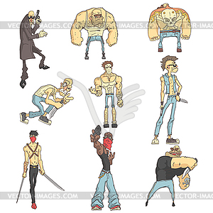 Dangerous Criminals Set Of Outlined Comics Style s - vector clipart