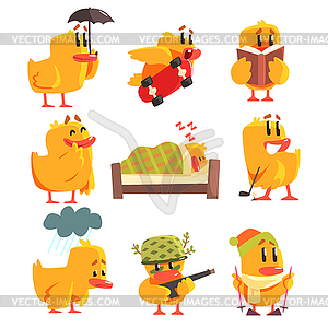 Duckling Different Activities Set Of Cute - vector clip art