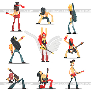 Rock Band Members Funny Characters Set - vector clip art