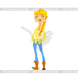 Woman In Cowboy Disguise Stading Smiling With - vector image