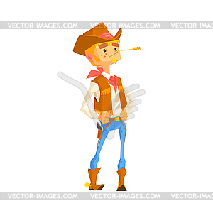 Man Dressed As Cowboy With Straw In His Mouth - vector image