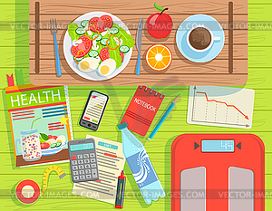 Diet And Weight Loss Elements Set View of Above - royalty-free vector image