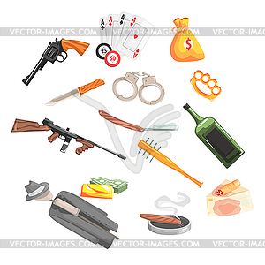 Crime And Money Related Set Of Objects - vector image