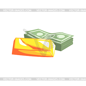 Golden Bar And Pack Of Dollars - royalty-free vector image