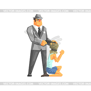 Mafioso Holdin Handgun Against Hostage Head - vector image