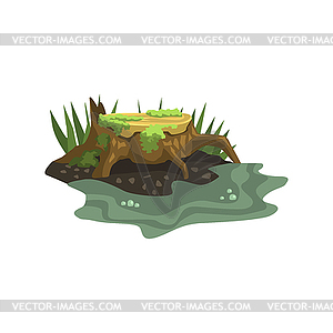 Old Stump Submerged In Water Jungle Landscape - vector image