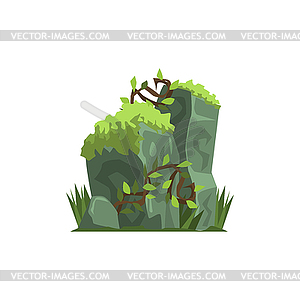 Old Stones Covered In Moss Jungle Landscape Element - vector image