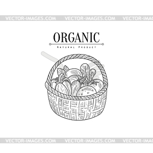 Wicker Basket With Organic Vegetables Realistic - vector clipart