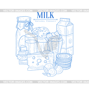 Milk And Dairy Products Realistic Sketch - vector image