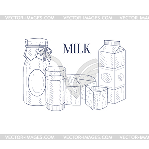 Natural Milk Products Realistic Sketch - royalty-free vector image