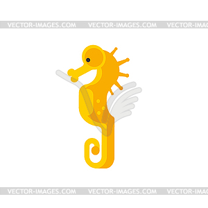 Yellow Seahorse Primitive Style Childish Sticker - vector image