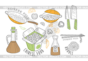 Chinese Food Cool Promo Labels Collection - vector image