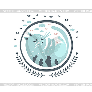 Blue Cat Fairy Tale Character Girly Sticker In Roun - stock vector clipart