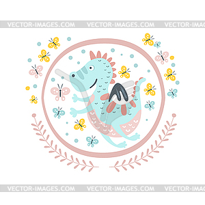 Good Dragon Fairy Tale Character Girly Sticker In - vector image