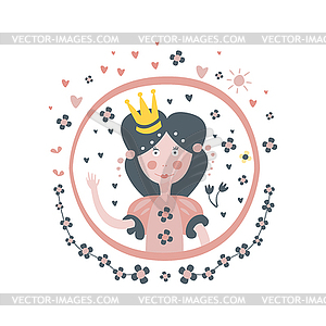 Princess Fairy Tale Character Girly Sticker In Roun - vector clipart