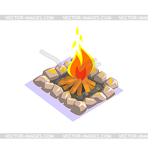 Bonfire With Rock Border Jungle Village Landscape - vector image