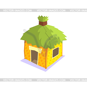 Hut With Green Leaves On Roof Jungle Village - vector clipart