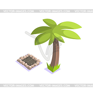 Grave Under Palm Tree Jungle Village Landscape - stock vector clipart