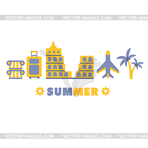 Sightseeing Summer Symbols Set By Five In Line - vector clipart / vector image