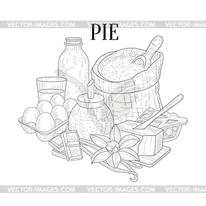 Pie Baking Components Still Life Realistic Sketch - white & black vector clipart