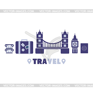 London Travel Symbols Set By Five In Line - vector image