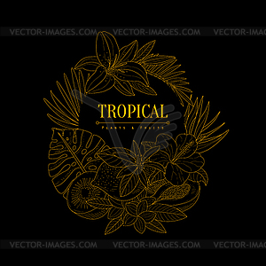 Topical Fruits And Plants Dark Logo Realistic Sketch - vector clip art