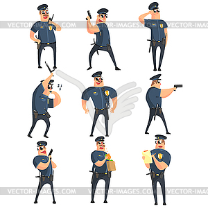 American Policeman Funny Characters Set - vector clipart