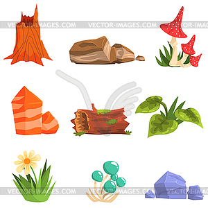 Forest Landscape Natural Elements, Plants And - royalty-free vector image