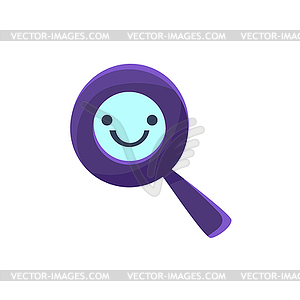 Magnifying Glass Primitive Icon With Smiley Face - vector image