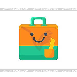 Handbag With Pocket Primitive Icon Smiley Face - color vector clipart