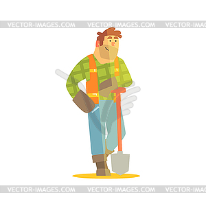 Builder Leaning On Spade Construction Site - vector clip art