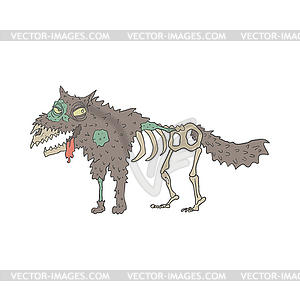 Dog Creepy Zombie Outlined Drawing - vector clipart