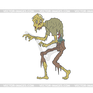 Creepy Zombie With Melting Skin Outlined Drawing - vector image