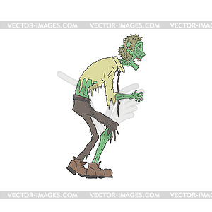 Office Worker Creepy Zombie Outlined Drawing - vector clip art