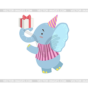 Elephant Cute Animal Character Attending Birthday - vector image