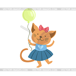 Cat Cute Animal Character Attending Birthday Party - vector image