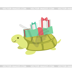 Turtle Cute Animal Character Attending Birthday - vector clip art