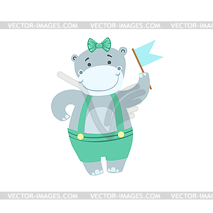 Hippo Cute Animal Character Attending Birthday Party - color vector clipart