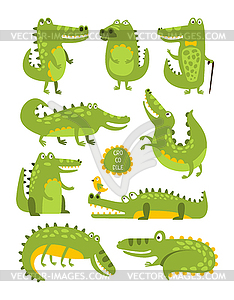 Crocodile Cute Character In Different Poses Childis - vector image