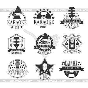 Karaoke Club Black And White Emblems - vector image