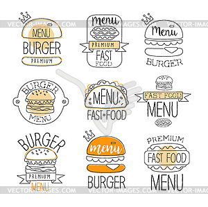 Burger Street Food Promo Labels Collection - vector image