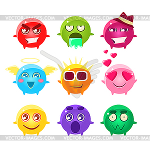 Collection Of Spherical Character Emoji Icons - vector image